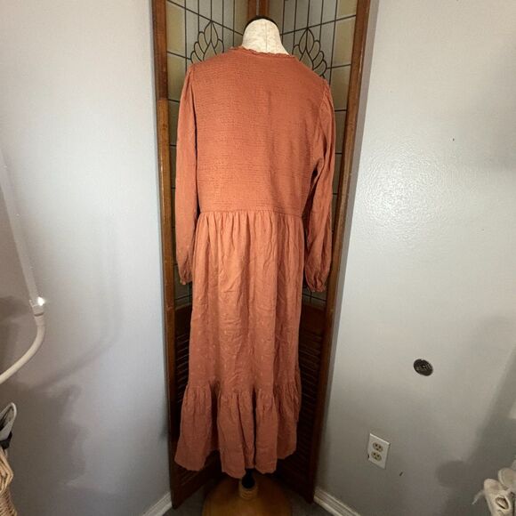 Old Navy Fit & Flare Midi Dress Smocked Clip-Dot Warm Hickory Plus Size XXL - Picture 4 of 15